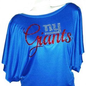 NY Giants Blue Short Sleeve Tee with Glitter Script
